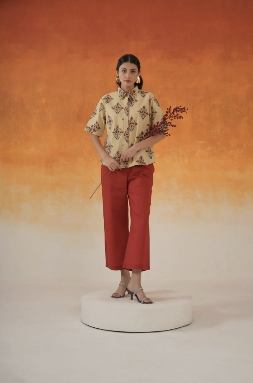 World Of Toji- Buta Ajrakh Cotton Shirt - Ivory - Image 3