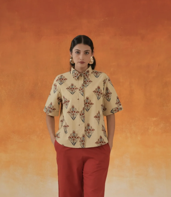 World Of Toji- Buta Ajrakh Cotton Shirt – Ivory