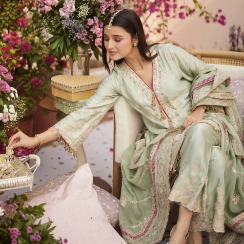 Screenshot 2026-07-15 at 4.16.58 PM Shop Mulmul- Saaj Cupro Satin Sage Green Kurta Set