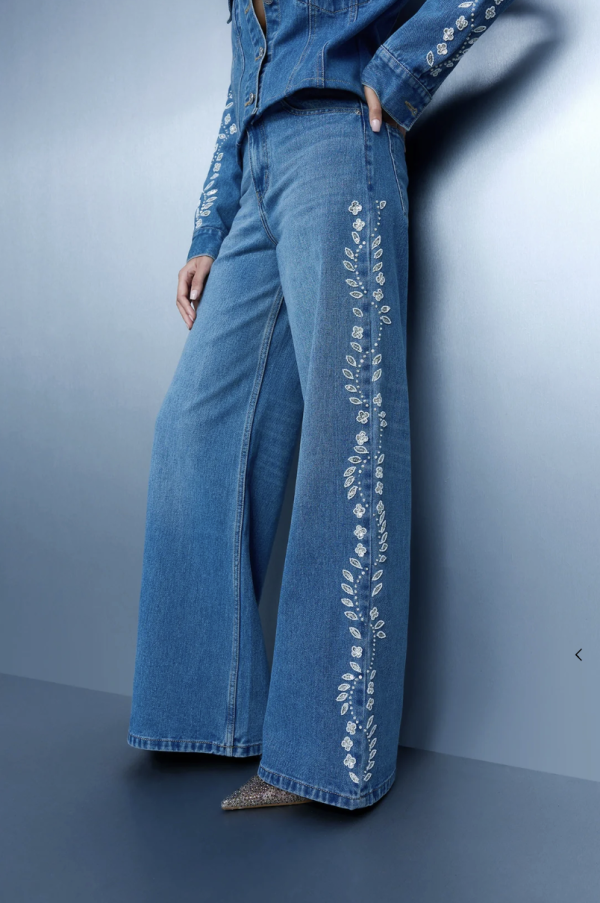 Bluer- Hand Embroidered Floral Straight Jeans