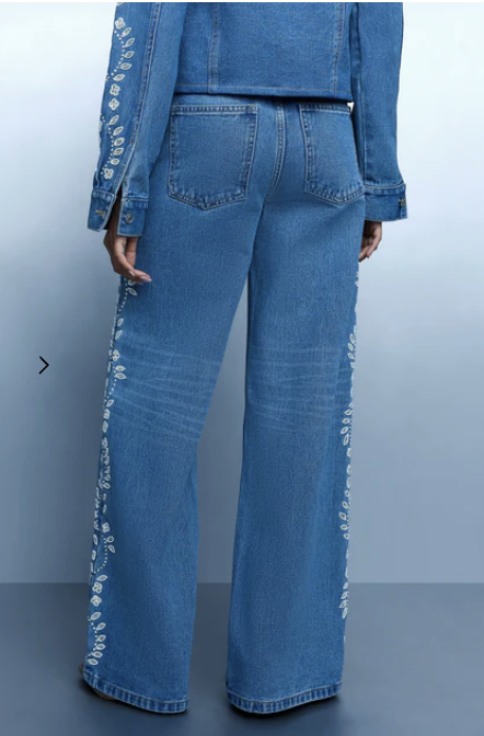 Bluer- Hand Embroidered Floral Straight Jeans - Image 2