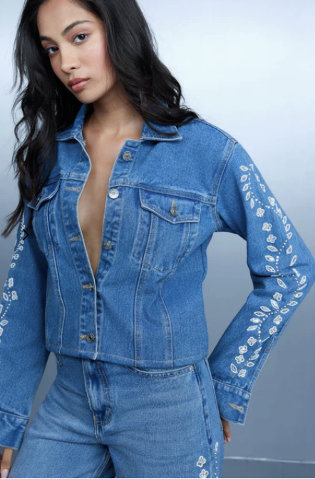 Bluer- Hand Embroidered Floral Jacket - Blue - Image 2