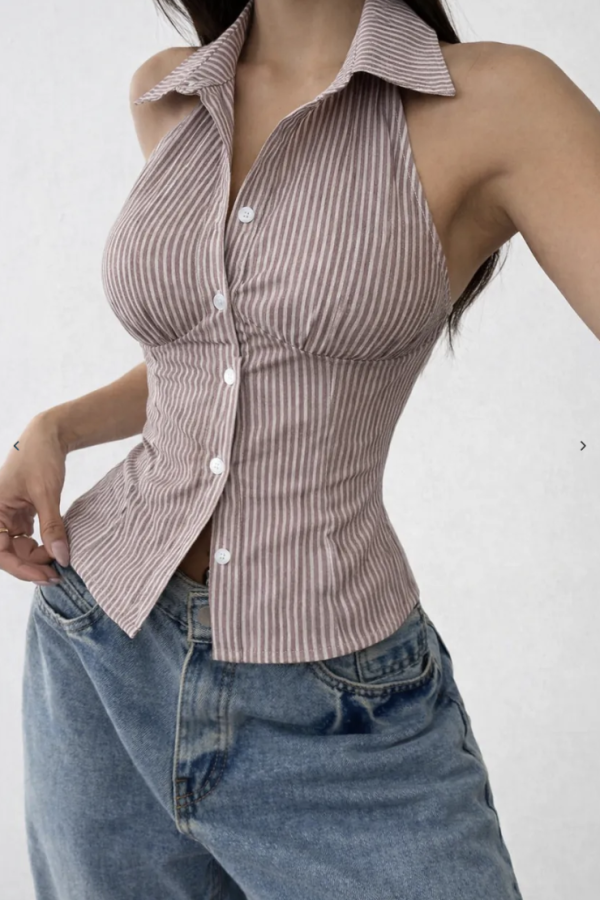 Off Duty- Stripe Moment Halter Shirt