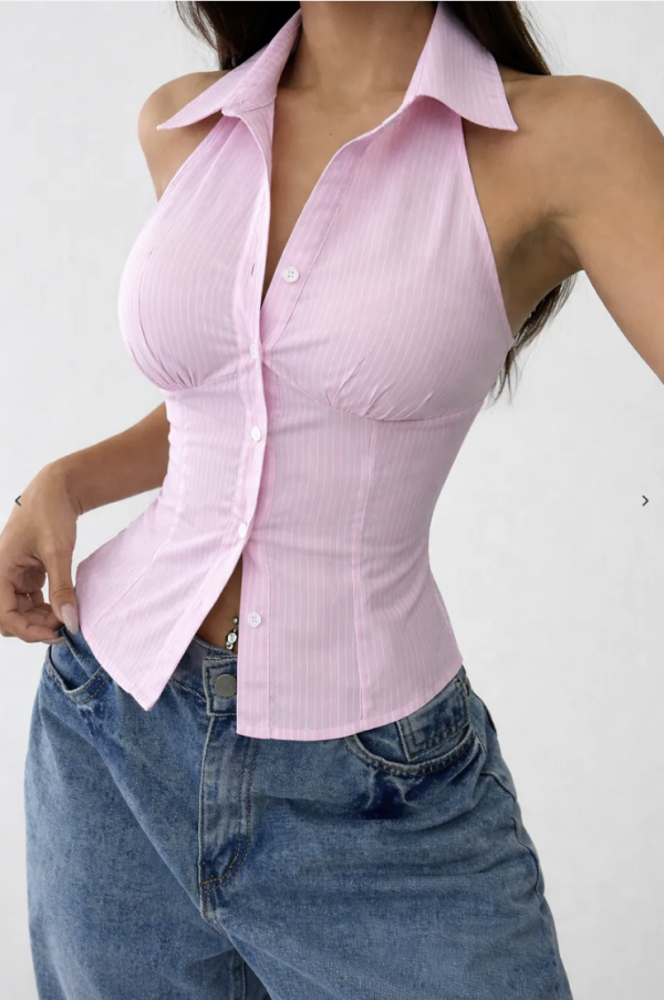 Off Duty- Stripe Moment Halter Shirt